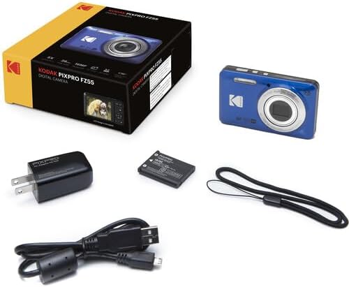 KODAK PIXPRO FZ55 Digital Camera Bundle, Includes: SanDisk 64GB SDXC Memory Card, SD Card Reader Compatible with Computers and Smartphones and Memory Card Wallet (4 Items) (Blue)