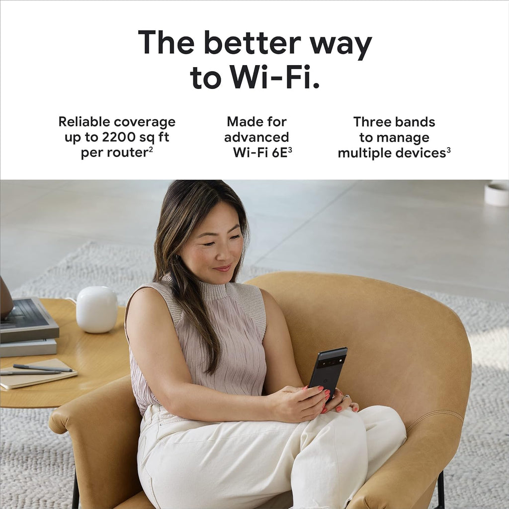 Google Nest WiFi Pro - Wi-Fi 6E - Reliable Home Wi-Fi System with Fast Speed and Whole Home Coverage - Mesh Router - Non-Retail Packaging - 6 Pack - Snow