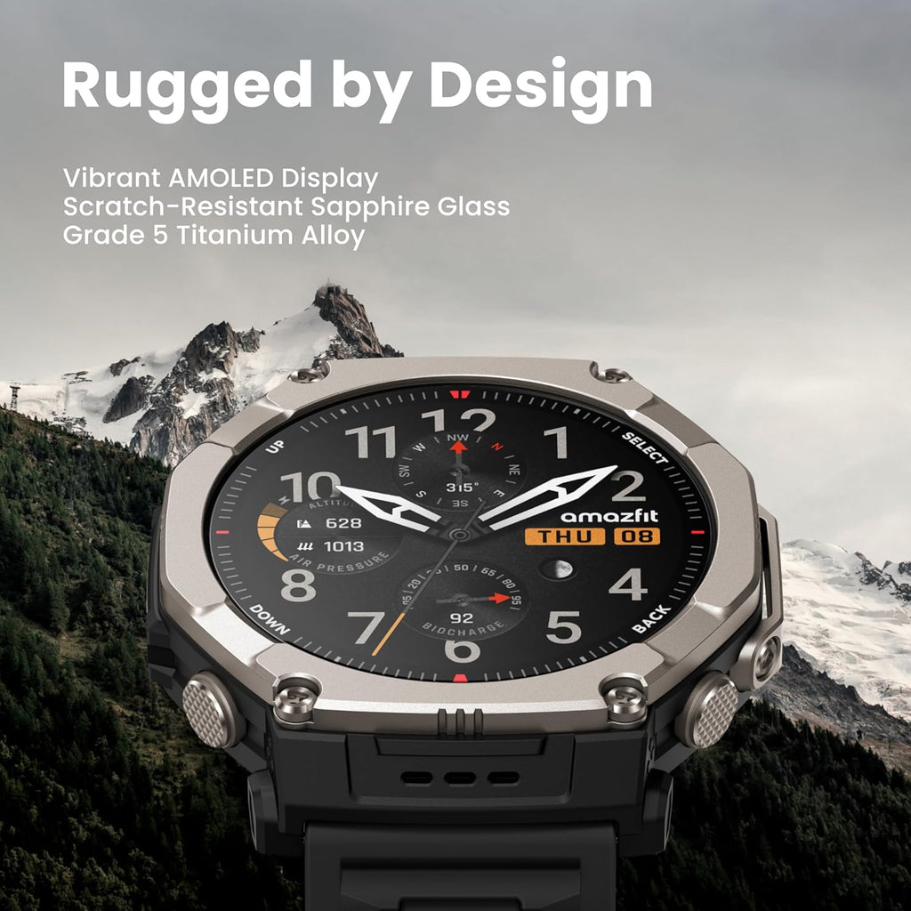 Amazfit T-Rex Ultra 2 Dual-Band GPS Outdoor Smartwatch, 51mm Ti Body, 1.5" Sapphire AMOLED Display, Flashlight, 30 Days of Battery, Offline Maps, 10 ATM, 180+ Sports Mode for Android & iPhone, Black