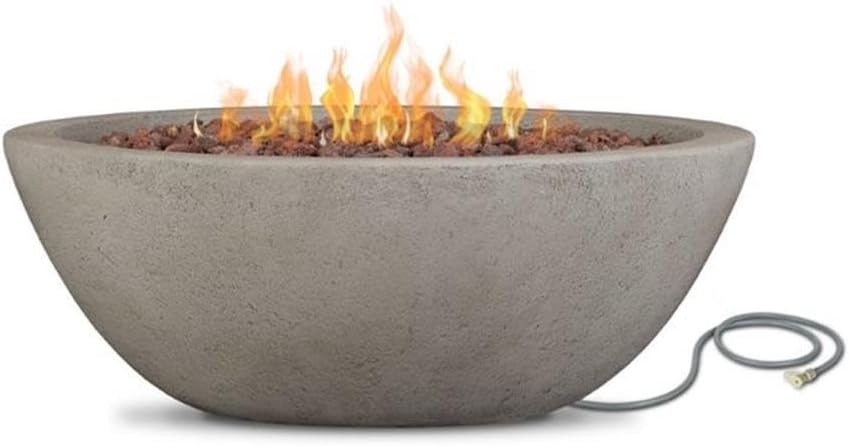 Real Flame Riverside 36" Round Propane or Natural Gas Fire Pit, Stainless Steel Burners, Natural Gas Conversion Kit Included, 50,000 BTU, Push Button Ignition - Glacier Gray