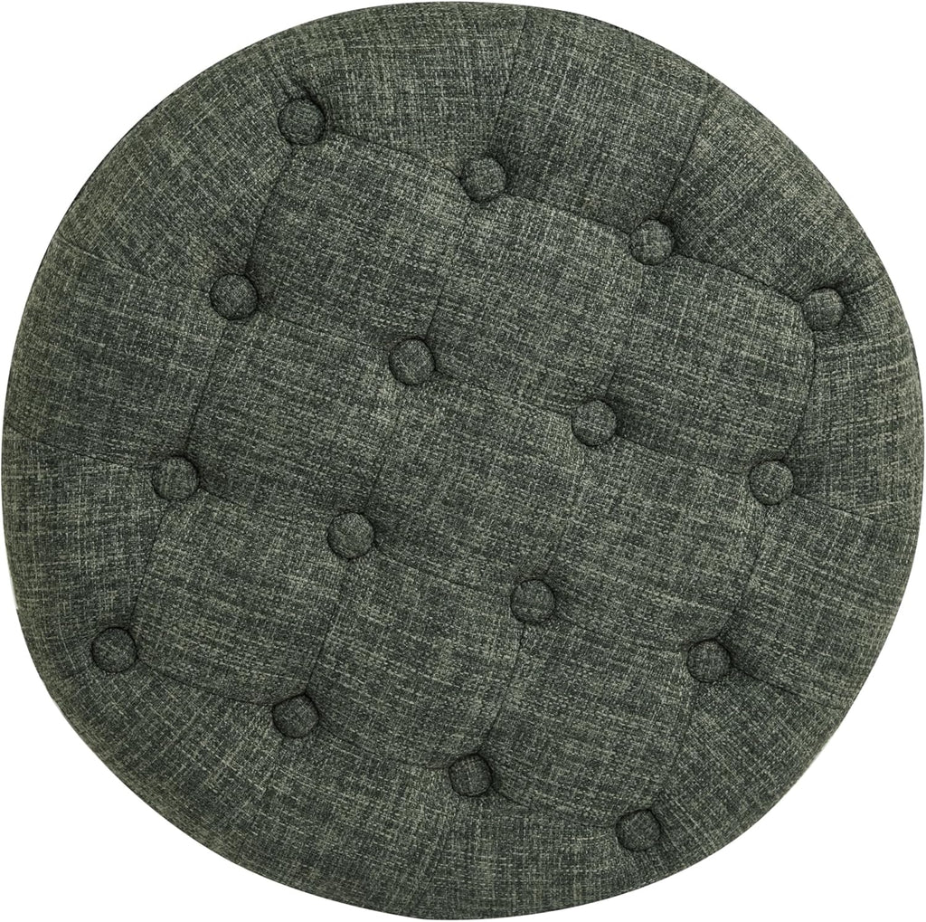 Homepop Home Decor | Upholstered Round Tufted Foot Rest Ottoman | Ottoman with Storage for Living Room & Bedroom | Decorative Home Furniture, Green Clover Fabric