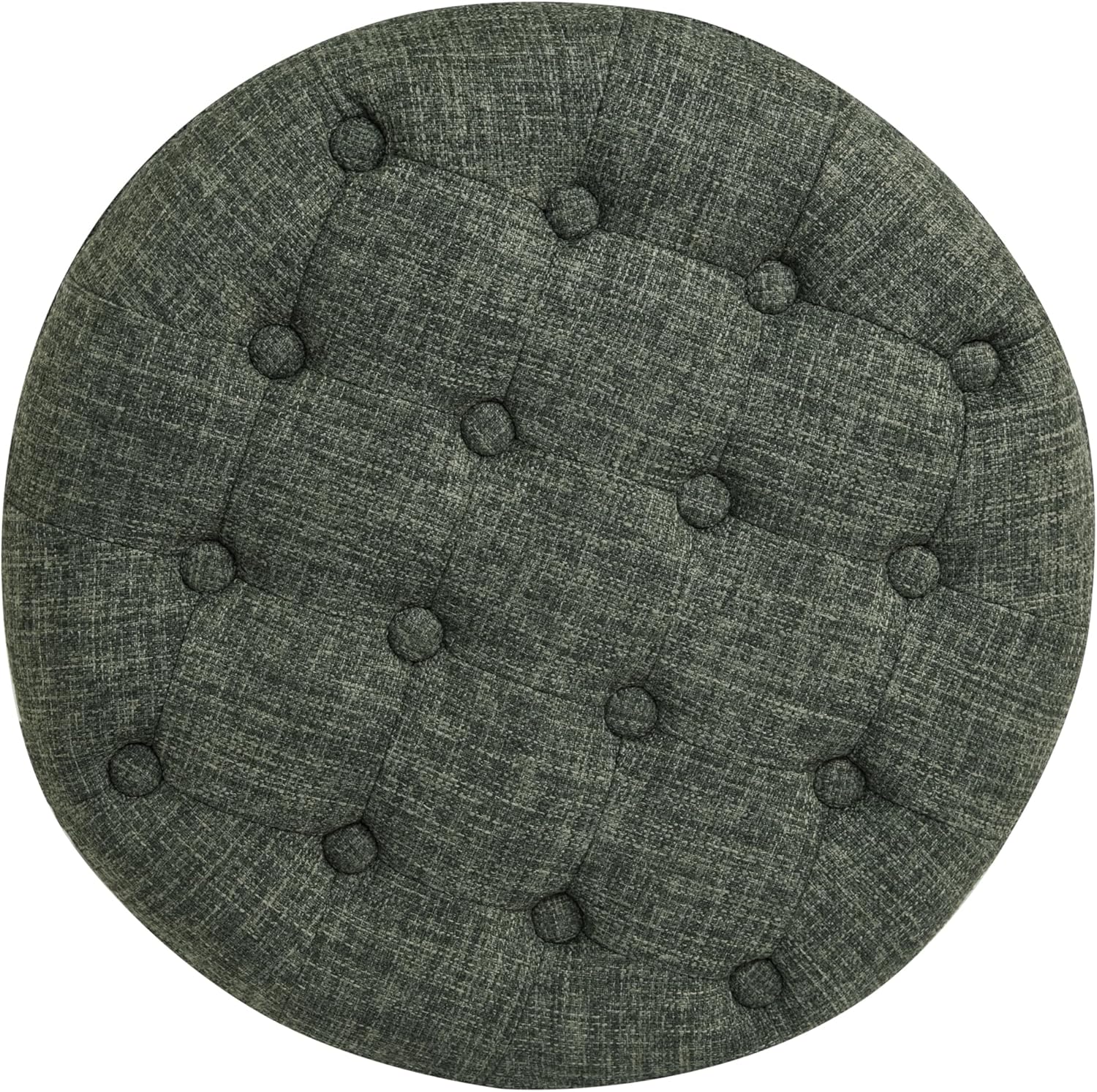 Homepop Home Decor | Upholstered Round Tufted Foot Rest Ottoman | Ottoman with Storage for Living Room & Bedroom | Decorative Home Furniture, Green Clover Fabric
