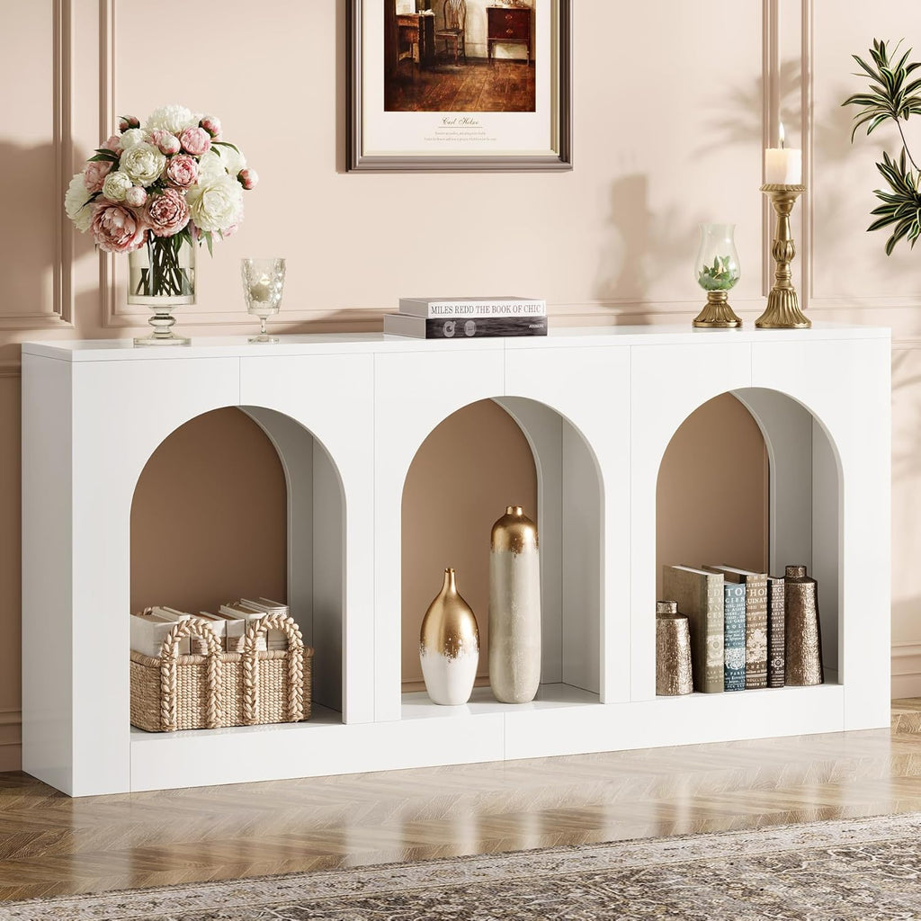 Tribesigns 70.9" White Console Table with Storage, Wood Entryway Entry Table with 3 Arched Shelves for Foyer, Hallway, Living Room, Behind Couch Sofa, Narrow Long