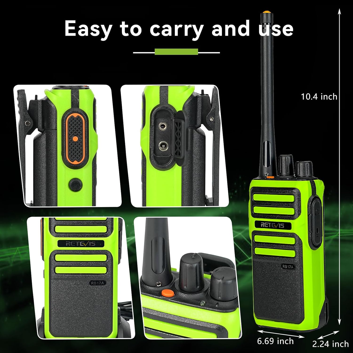 Retevis RB17A Two Way Radios Long Range,GMRS Repeater Capable,2200mAh, Emergency Preparedness,Walkie Talkie with Earpiece,2 Way Radio for Security,School,Hunt（4 Pack）