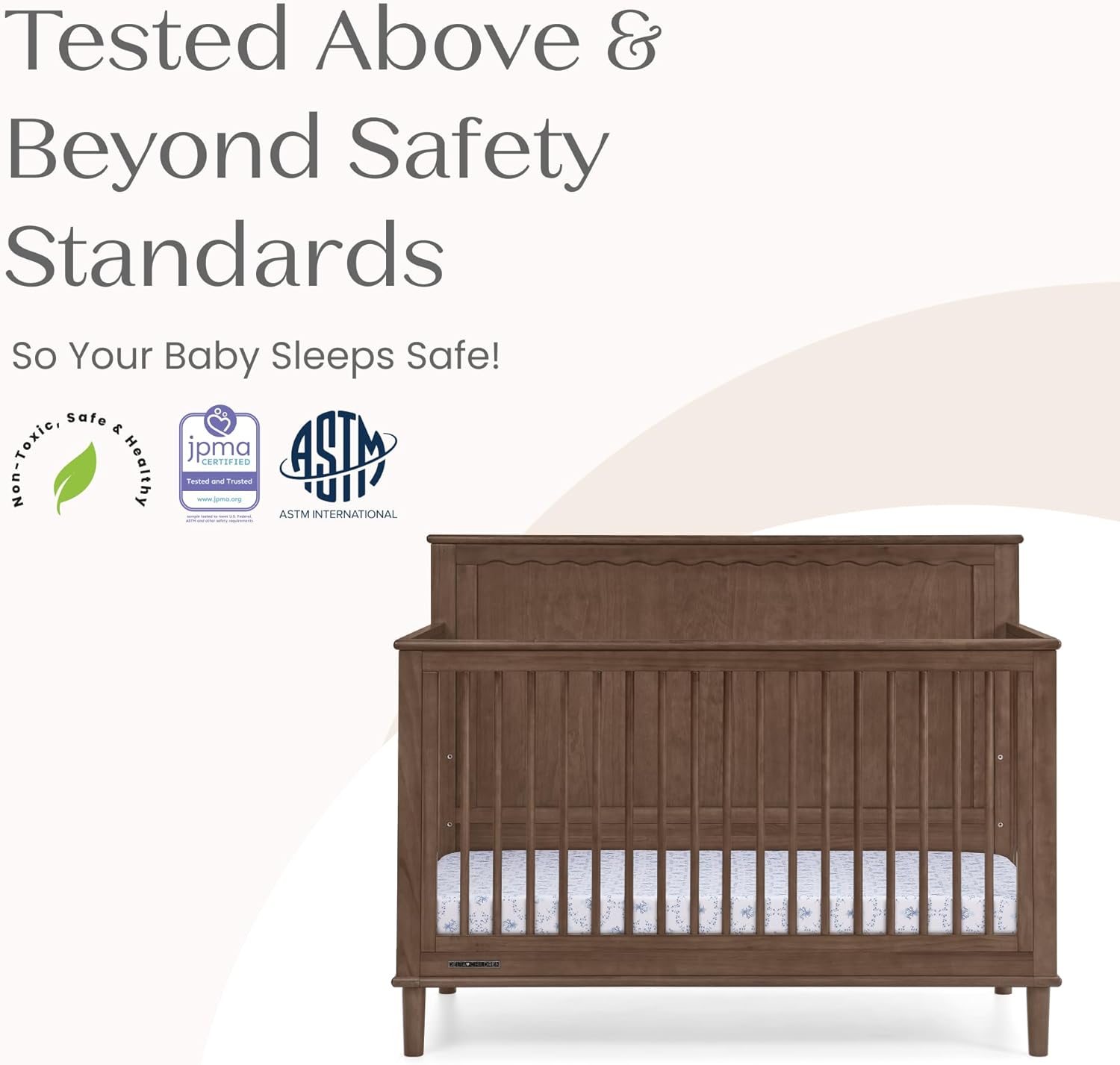 Delta Children Penelope 6-in-1 Convertible Crib - Greenguard Gold Certified, Teak Brown