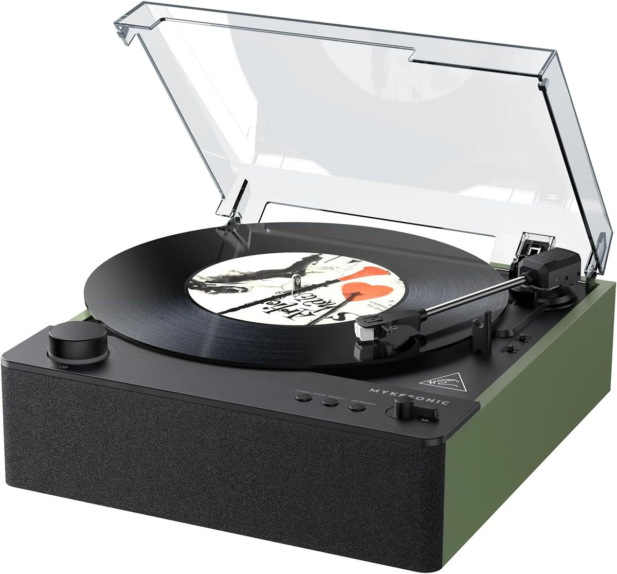MYKESONIC Fully Automatic Record Player, Bluetooth Belt Drive Vinyl Turntable, Magnetic AT-3600L Cartridge, Bluetooth in & Out, Hi-Fi Stereo Speakers, Aux in Headphone, RCA Out (Green)
