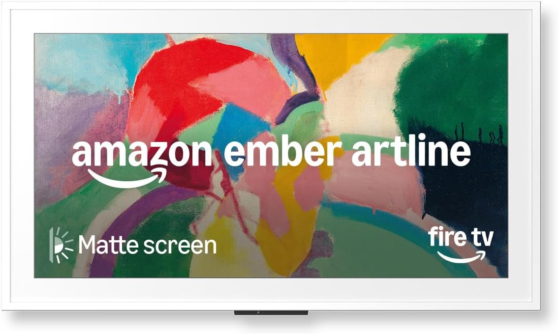 Amazon Ember Artline 55" with Fire TV (newest model), 4K Ultra HD QLED smart TV with free art and photos, anti-glare display, custom frames, Dolby Vision, find shows faster with Alexa+ - Matte White