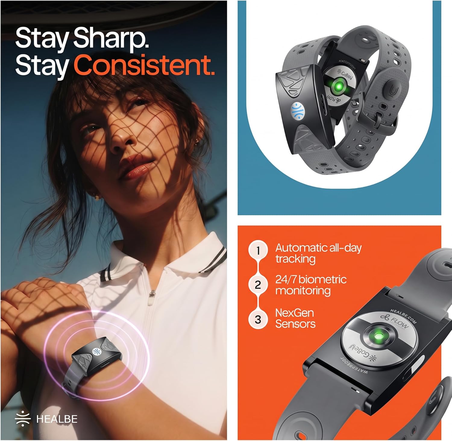 HEALBE Calorie Tracker, Automatic Calorie Intake Smart Band with App, Screen-Free Fitness Tracker, Sleep, Hydration, Stress, 24/7 Heart Rate, 5 ATM Waterproof