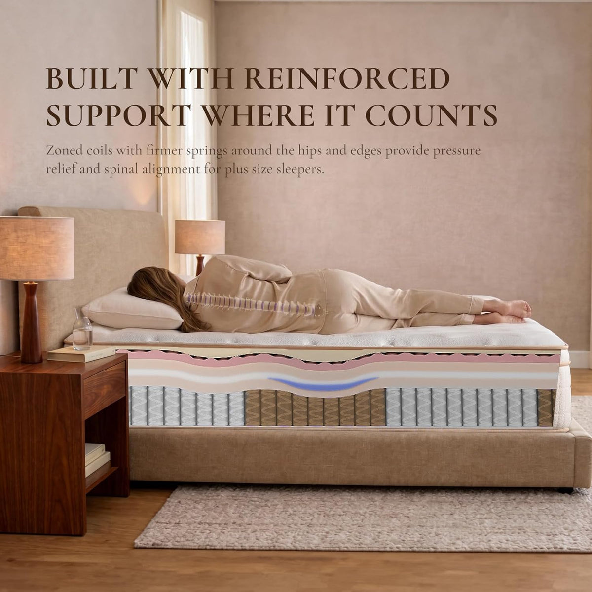 Queen Size Mattress 14 Inches, Medium Firm Hybrid with Memory Foam & Individually Wrapped Coils, CertiPUR-US Certified, Fiberglass-Free Design