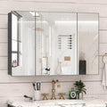 40 x 28 Farmhouse Medicine Cabinet, Tempered Frameless Bathroom Mirror with Storage, Black Recessed or Surface Mount Aluminum Medicine Cabinet for Bathroom Modern-Large