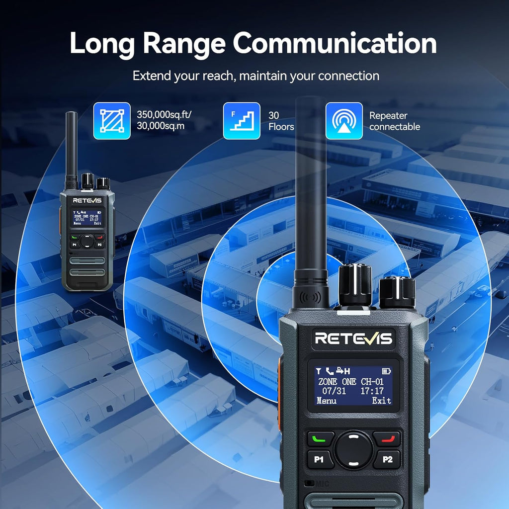 Retevis MateTalk P3 Digital Walkie Talkies with Earpiece, High Power,Compatible with Motorola Radio,DMR & Analog Dual Mode 2 Way Radio with SMS, LCD Screen, Professional Radio for Hotel(4 Pack)