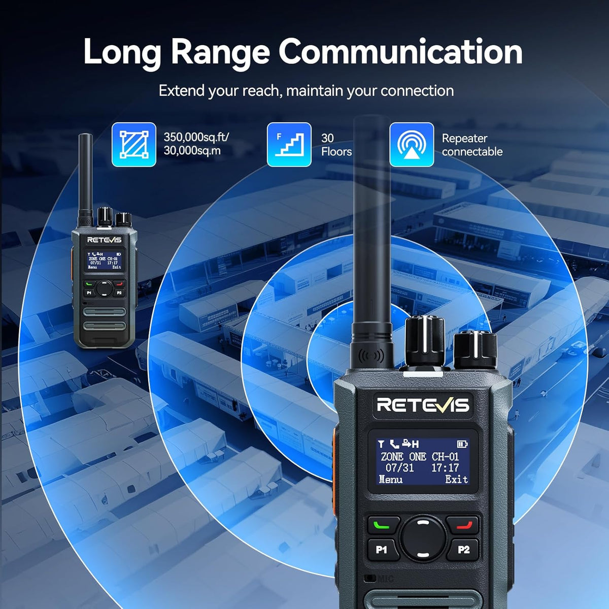 Retevis MateTalk P3 Digital Walkie Talkies with Earpiece, High Power,Compatible with Motorola Radio,DMR & Analog Dual Mode 2 Way Radio with SMS, LCD Screen, Professional Radio for Hotel(4 Pack)