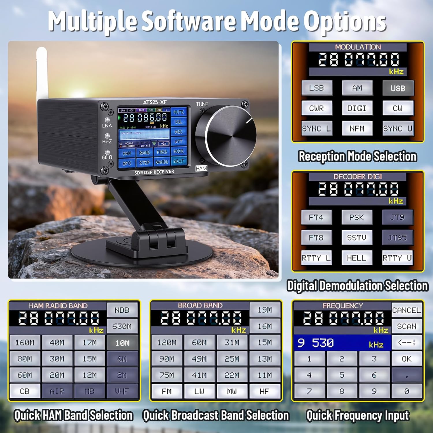 Upgraded V4.20 ATS25-XF Si4732 DSP Portable Shortwave Radio Receiver,FM LW SW MW CB SSB WiFi Function Full Band Radio Receiver,CW FT8 RTTY PSK Hell Digital Decoder with Bracket&2 Circular Antennas