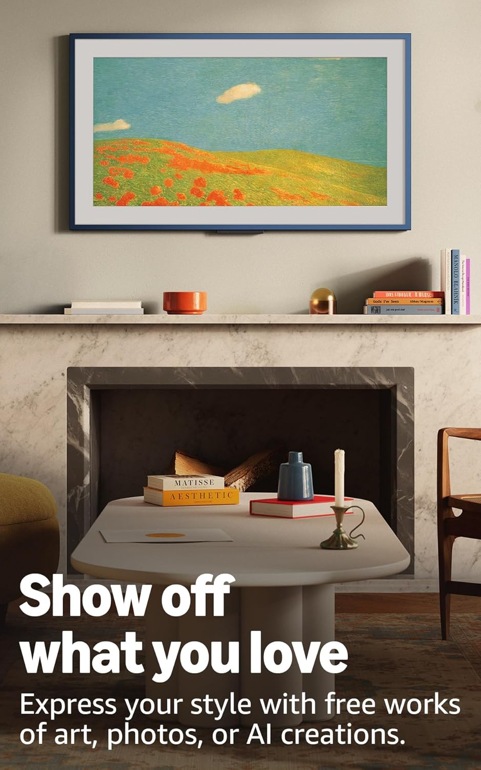Amazon Ember Artline 55" with Fire TV (newest model), 4K Ultra HD QLED smart TV with free art and photos, anti-glare display, custom frames, Dolby Vision, find shows faster with Alexa+ - Matte White
