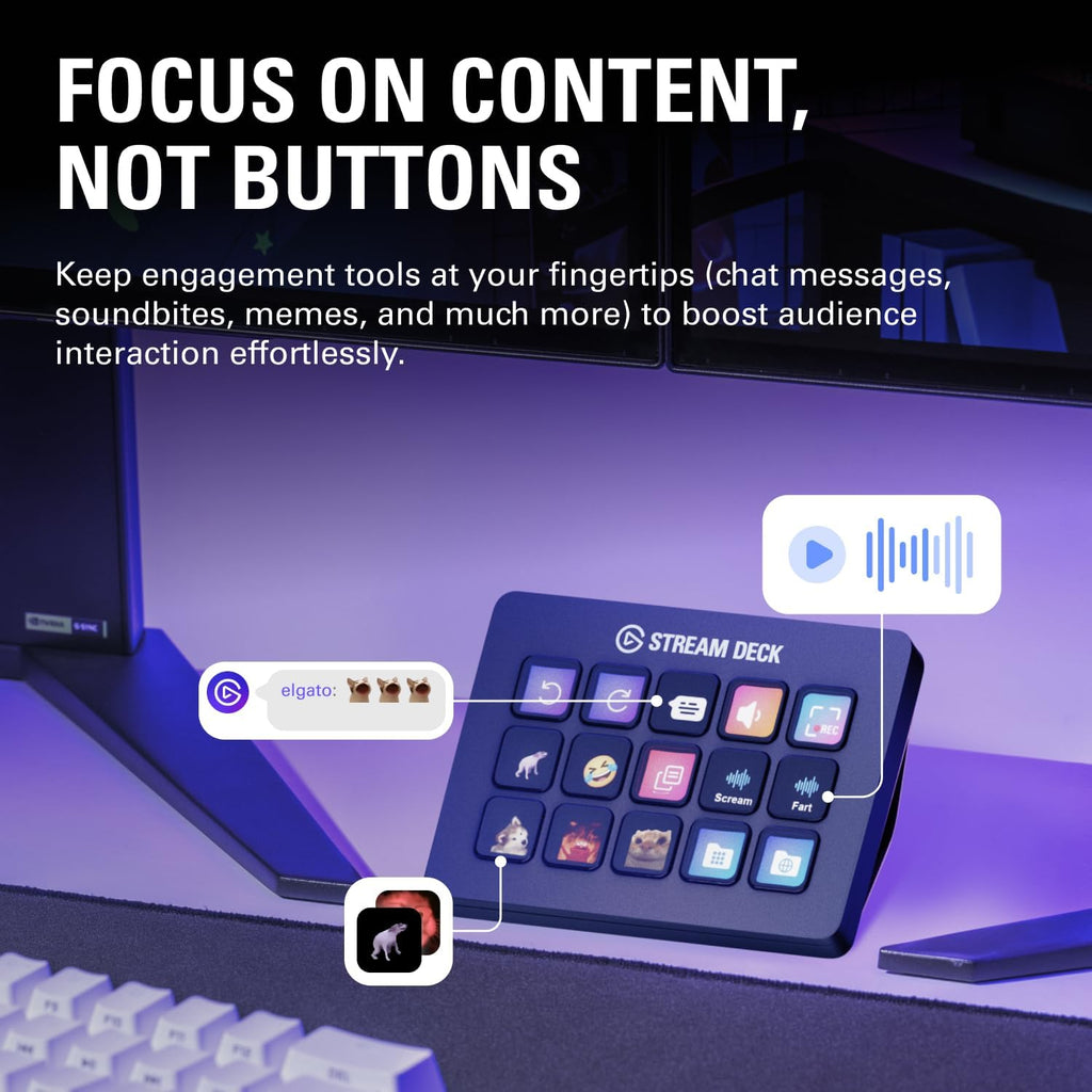 Elgato Stream Deck MK.2 – Studio Controller, 15 macro keys, trigger actions in apps and software like OBS, Twitch, YouTube and more, USB, works with Mac and PC