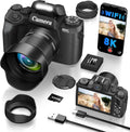 8K Digital Camera, 64MP WiFi Cameras for Photography with 4" Touchscreen, Vlogging Camera for YouTube with 16X Zoom Autofocus Dual Lens, 3000mAh Battery, 32GB Card & Lens Hood (Black)