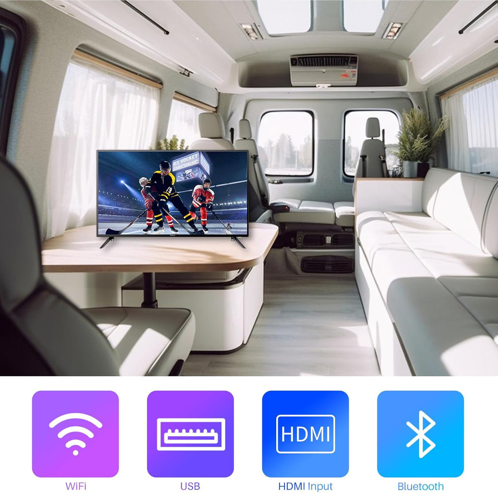 SYLVOX 40" 12V TV for RV, 12-24V DC/110V AC Powered Smart Television, 1080P FHD Google TV with Voice Assistant, WiFi Bluetooth, for Camper Truck Marine & Home