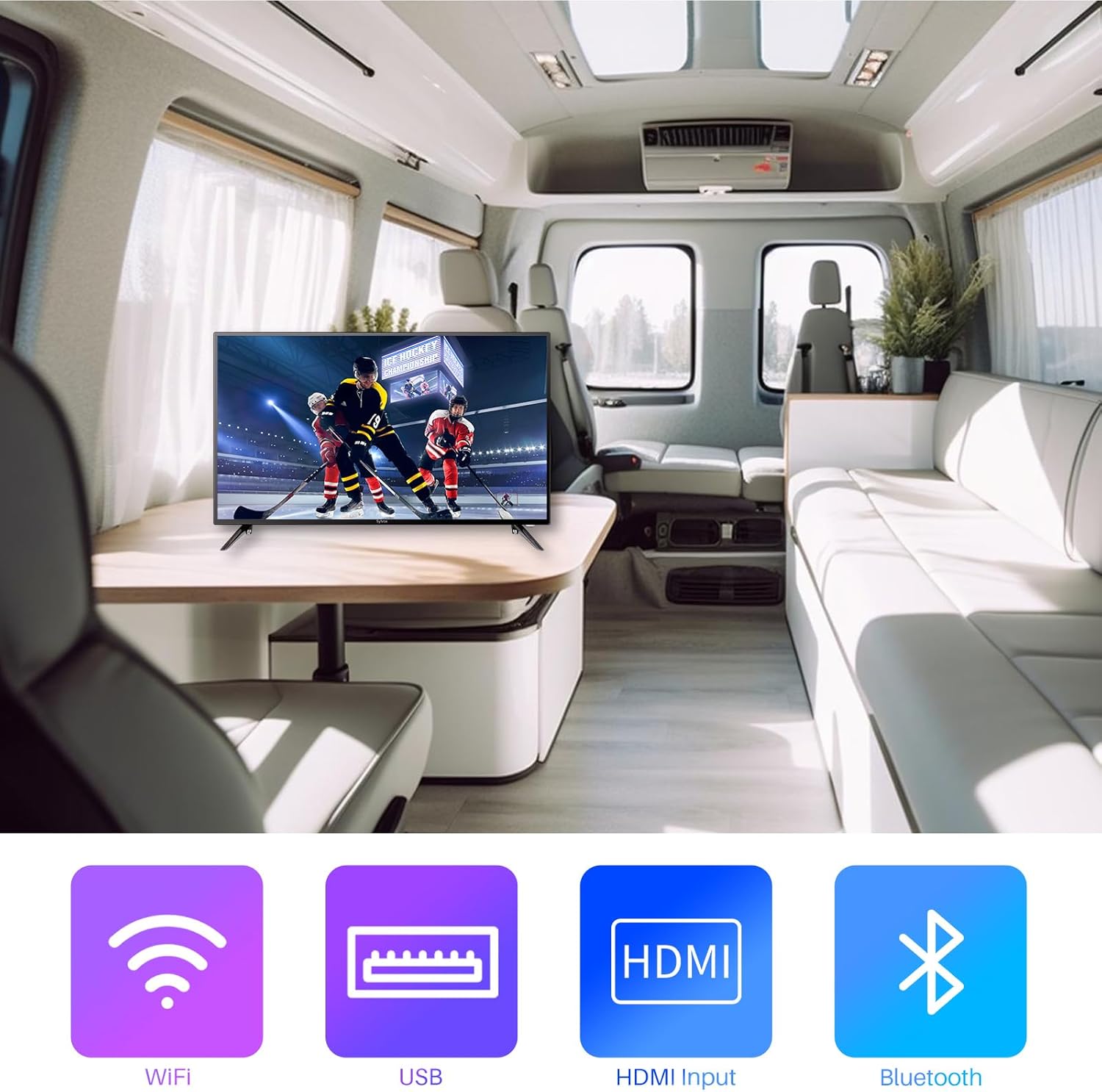 SYLVOX 40" 12V TV for RV, 12-24V DC/110V AC Powered Smart Television, 1080P FHD Google TV with Voice Assistant, WiFi Bluetooth, for Camper Truck Marine & Home