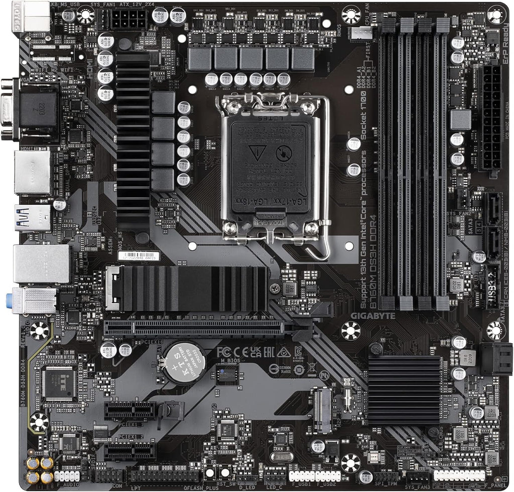 GIGABYTE B760M DS3H DDR4 Intel LGA 1700 mATX Motherboard, Supports Intel Core 14th/13th/12th Gen, DDR4, 6+2+1 Power Phase, 2X M.2, PCIe 4.0, USB-C, 2.5GbE LAN, Q-Flash Plus, PCIe EZ-Latch