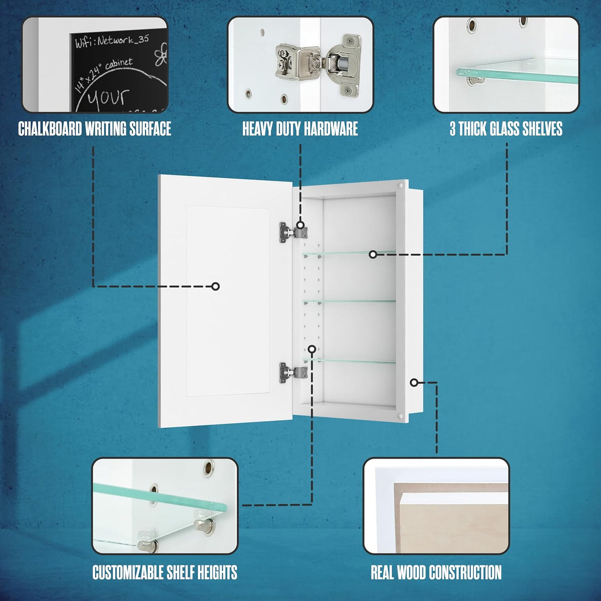 Houseables Medicine Cabinet No Mirror, Recessed, Hidden in Wall Niche, Without Mirror, Chalkboard, Concealed, Built in, Between Stud Shelf Insert, for Bathroom Storage, 14x24 Inch (17x27)