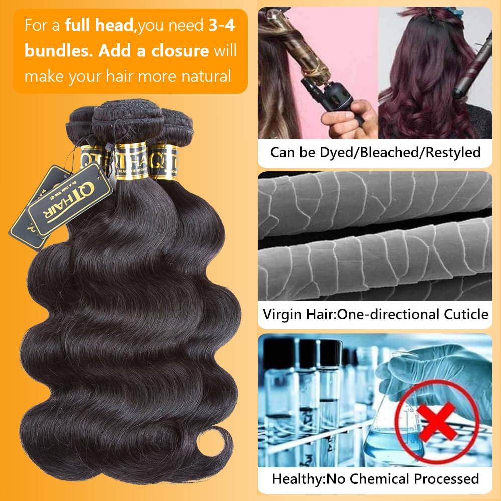QTHAIR Brazilian Virgin Hair 18A Grade Body Wave Bundles 100% Unprocessed Virgin Brazilian Body Wavy Human Hair Bundles 20" 18" 16" 300g Brazilian Body Wave Human Hair Extensions