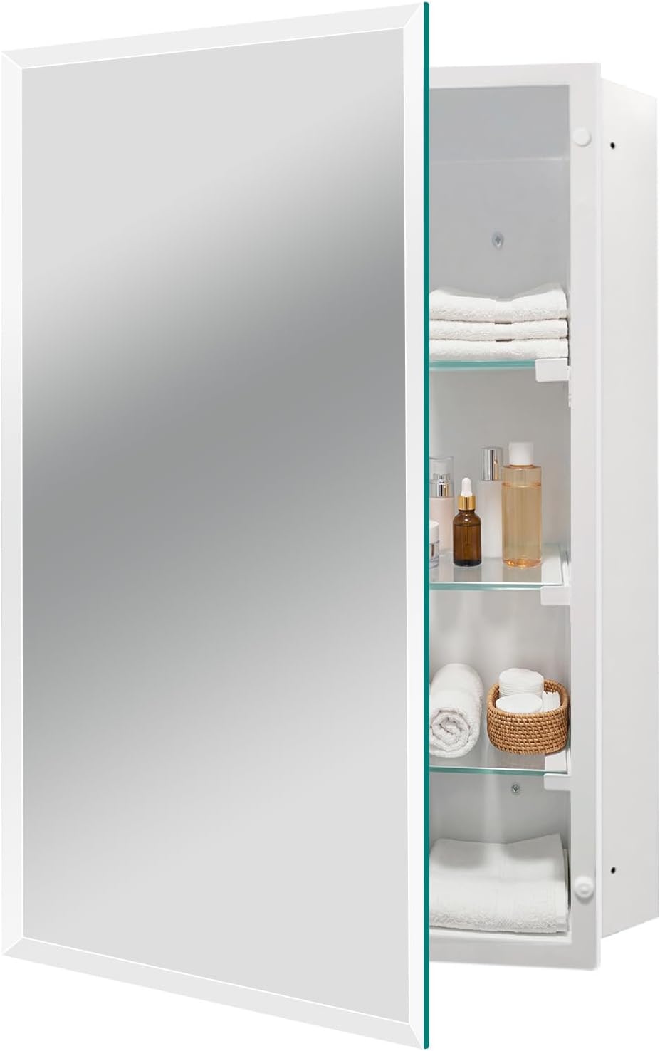 22”x30'' Frameless Beveled Mirror Medicine Cabinet, Removeable Shelf,Surface/Recessed Mount,Bathroom Cabinet with Storage