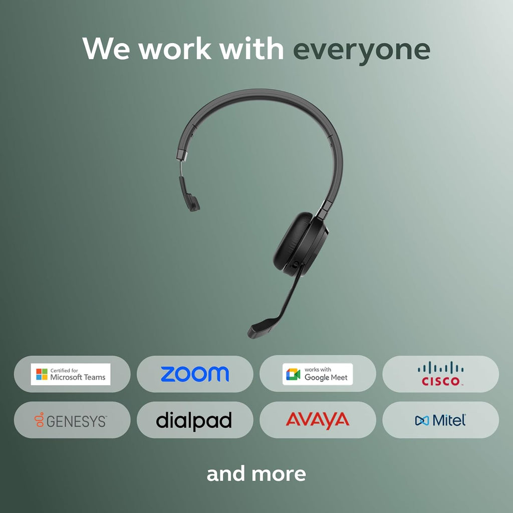 Jabra Evolve 65 TE (Third Edition) Wireless Single-Ear Headphones - Noise-Canceling Mic, 16 hrs Battery Life, Dual Connectivity, Works with All UC Platforms Like Zoom & Google Meet, Black