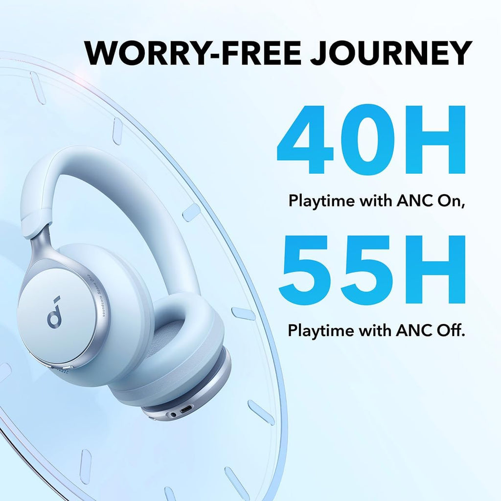 Soundcore by Anker, Space One, Active Noise Cancelling Headphones, 2X Stronger Voice Reduction, 40H ANC Playtime, App Control, LDAC Hi-Res Wireless, Comfortable Fit, Clear Calls, Bluetooth 5.3 (Blue)
