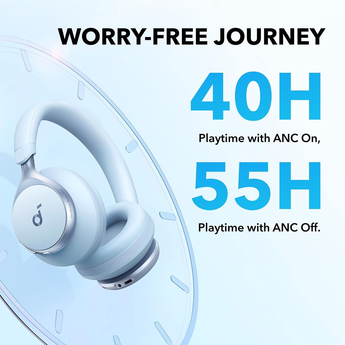 Soundcore by Anker, Space One, Active Noise Cancelling Headphones, 2X Stronger Voice Reduction, 40H ANC Playtime, App Control, LDAC Hi-Res Wireless, Comfortable Fit, Clear Calls, Bluetooth 5.3 (Blue)