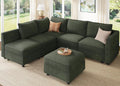 HONBAY Modular Sectional Sleeper Sofa Green Couch L Shaped Sectional Sofa with Storage, Convertible Couches for Living Room - Green
