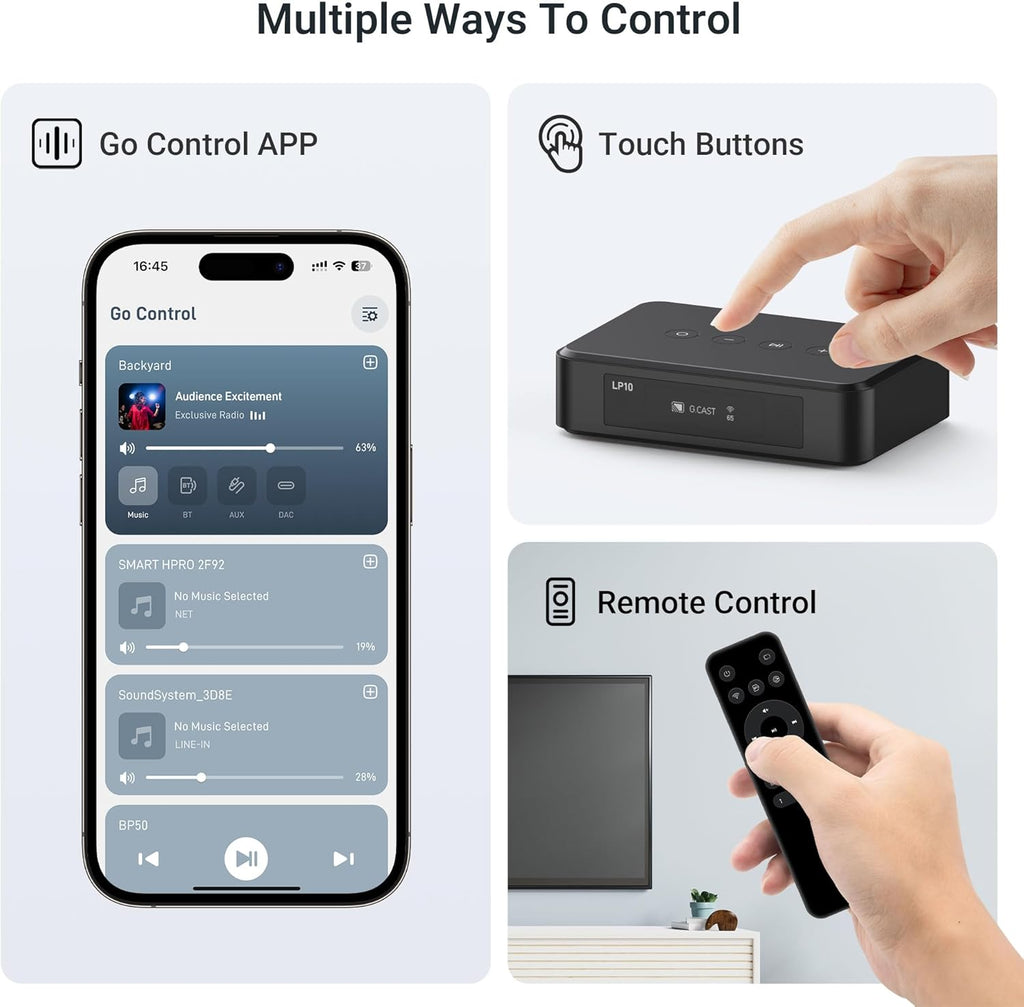 Arylic LP10 Wireless Music Streamer, Supports AirPlay 2, Apple Home and Spotify & Tidal Connect Multiple Streaming Options,5G WiFi and Bluetooth Preamplifier with App, Remote Control.
