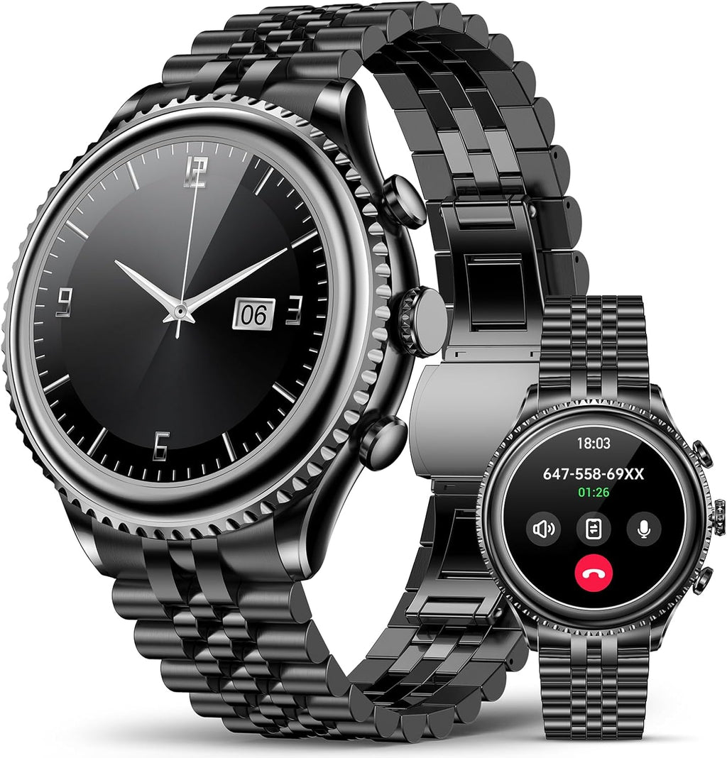 2026 Rotating Bezel Smart Watch for Men with Bluetooth Call, Heart Rate, Blood Pressure, SpO2, Sleep Monitor, Waterproof Round Watch with Encoder Knob, 1.32" AMOLED Display, Compatible Android and iOS