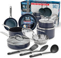 Blue Diamond 14 Piece Cookware Set, Diamond Infused PFAS & PFOA-Free Ceramic Nonstick Pots and Pans, Durable, Non Toxic, Metal Utensil Safe & Scratch Resistant, Dishwasher & Oven Safe, Blue