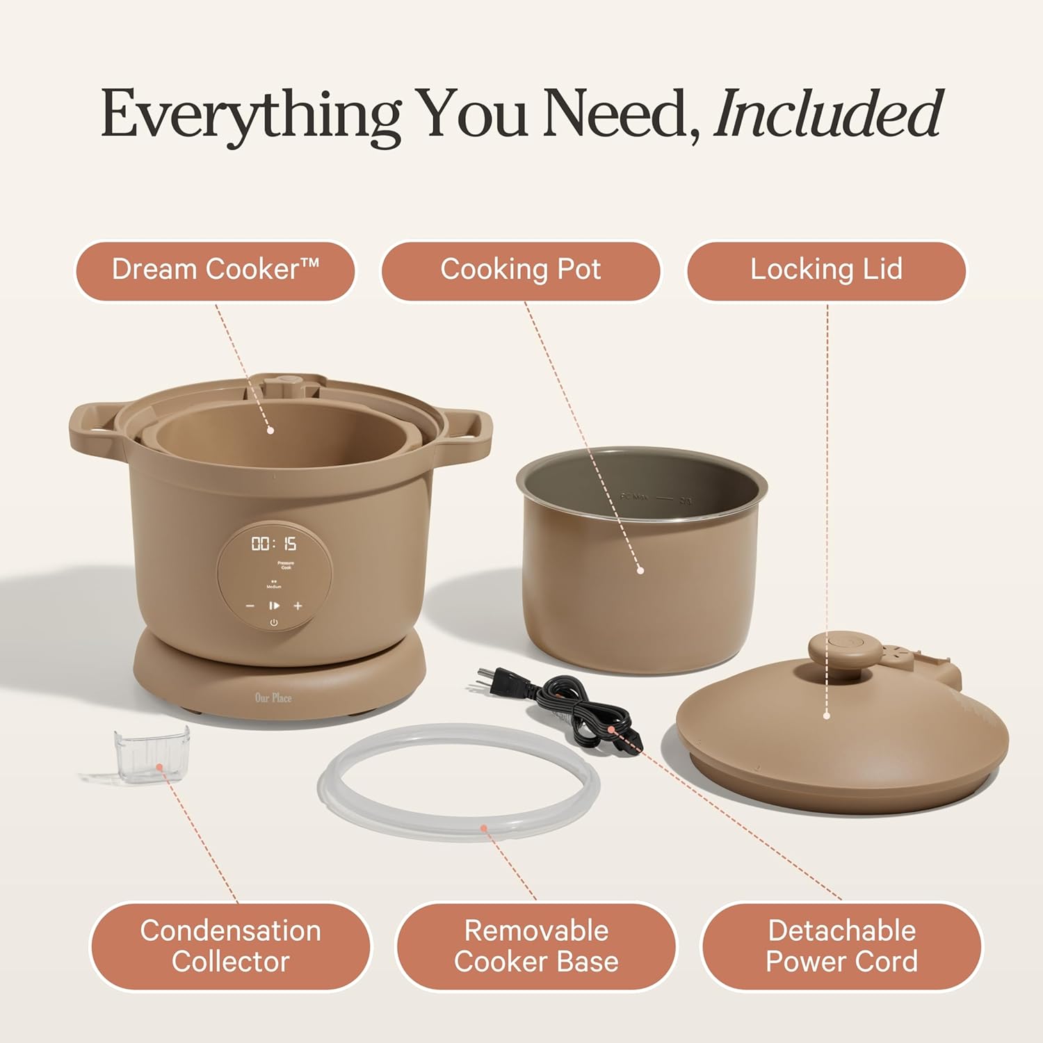 Our Place Dream Cooker | 6 Qt Ceramic Nonstick Multicooker & Pressure Cooker with Touchscreen Controls & Auto Steam Release | 4 Modes: Pressure Cook, Sauté/Sear, Slow Cook & Warm | Steam
