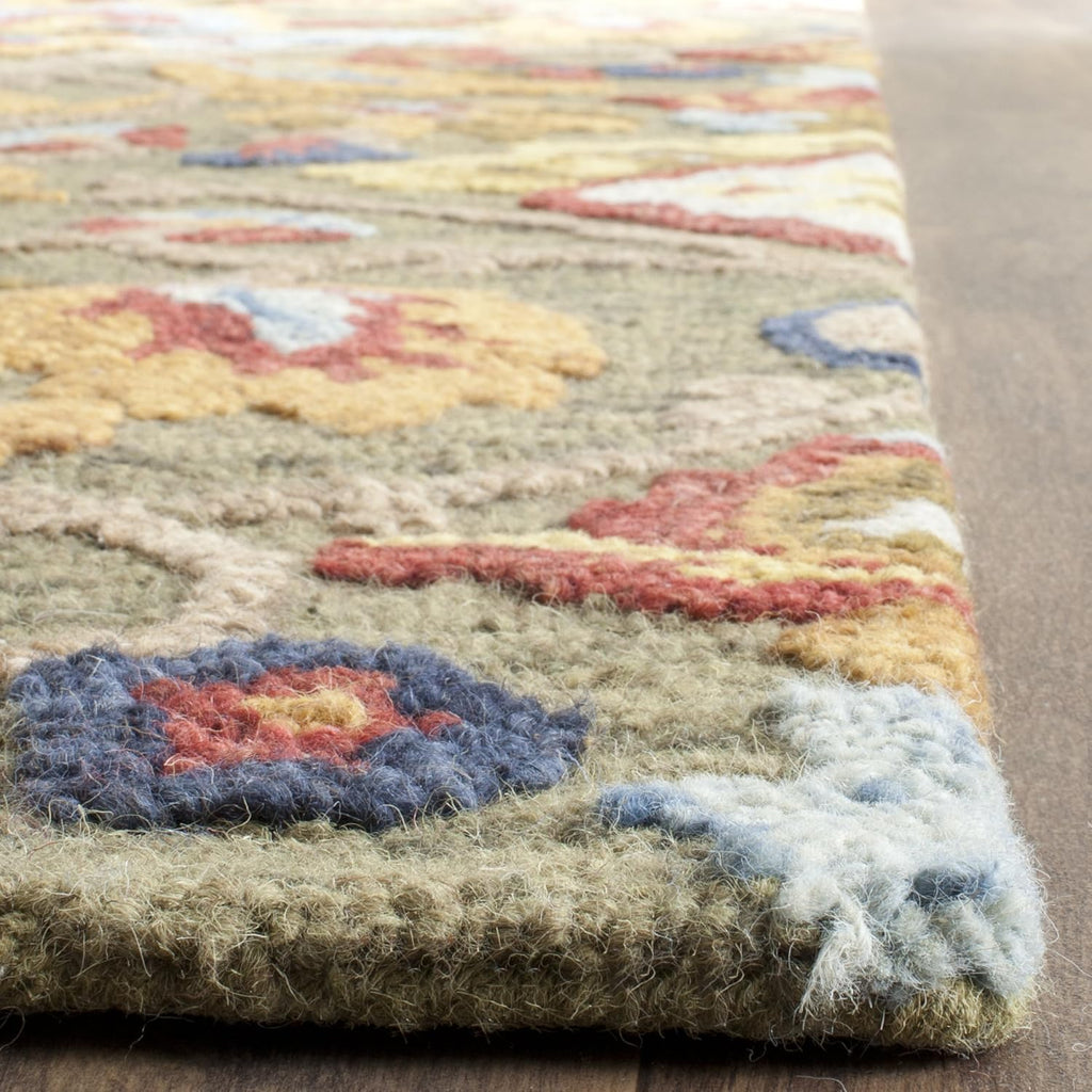 SAFAVIEH Blossom Collection Area Rug - 9' x 12', Green & Multi, Handmade Wool, Ideal for High Traffic Areas in Living Room, Bedroom (BLM402B)