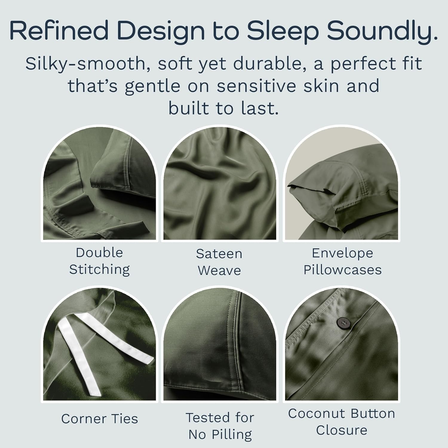 Olive + Crate Queen Size Tencel Duvet Cover Set - Hypoallergenic, Cooling Eucalyptus Duvet Cover for Hot Sleepers with Two Pillowcases - Moss 3-Piece
