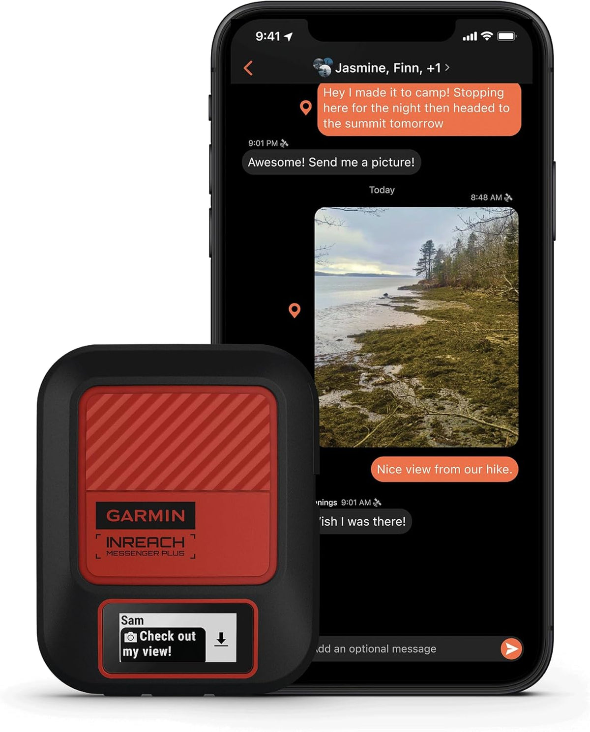 Garmin inReach Messenger Plus, SOS Handheld Satellite Communicator with Photo, Text & Voice Messaging Without Cell Service, 25 Days Battery Life, Bundle with Accessories