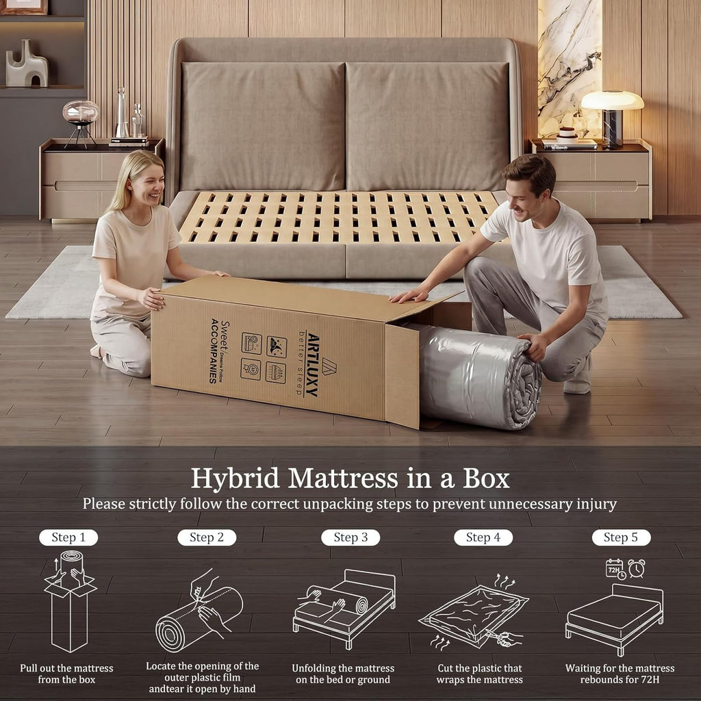 12 Inch Queen Plush Hybrid Mattress, Gel Memory Foam & Pocket Springs, Pressure Relief & Zoned Support, Medium Firm, CertiPUR-US (Grayish Blue, Queen (U.S. Standard), 12, 12, Inches)