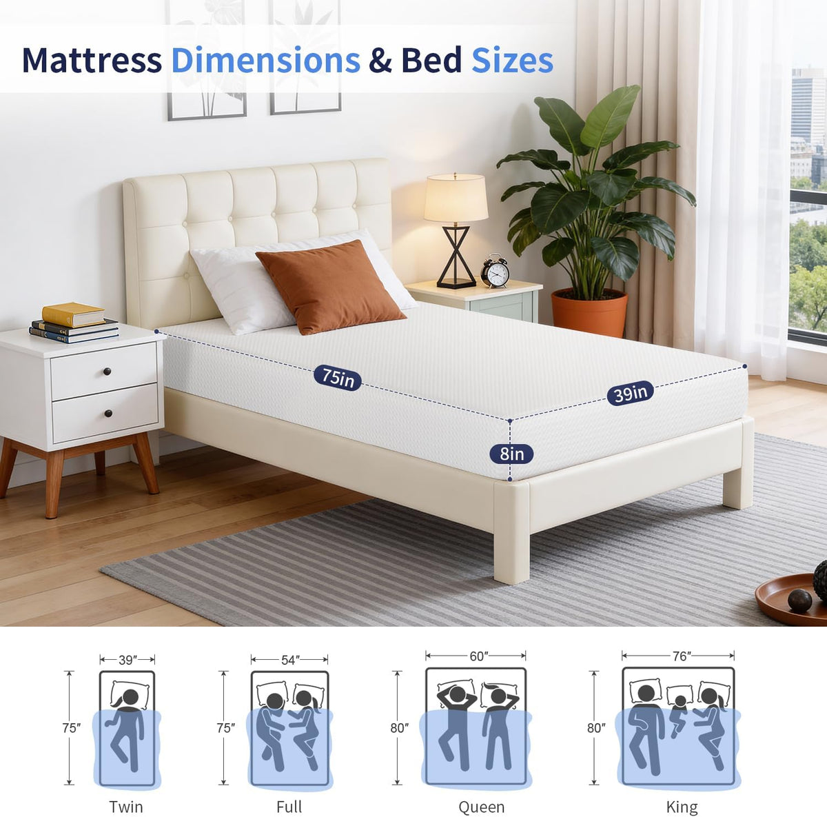 FDW | 8 Inch Twin Mattress | Medium Firm | Gel Memory Foam Mattress | White | Bed in a Box, CertiPUR-US Certified | Pressure Relief, Cooling Ventilated Foam | Washable Removable Cover