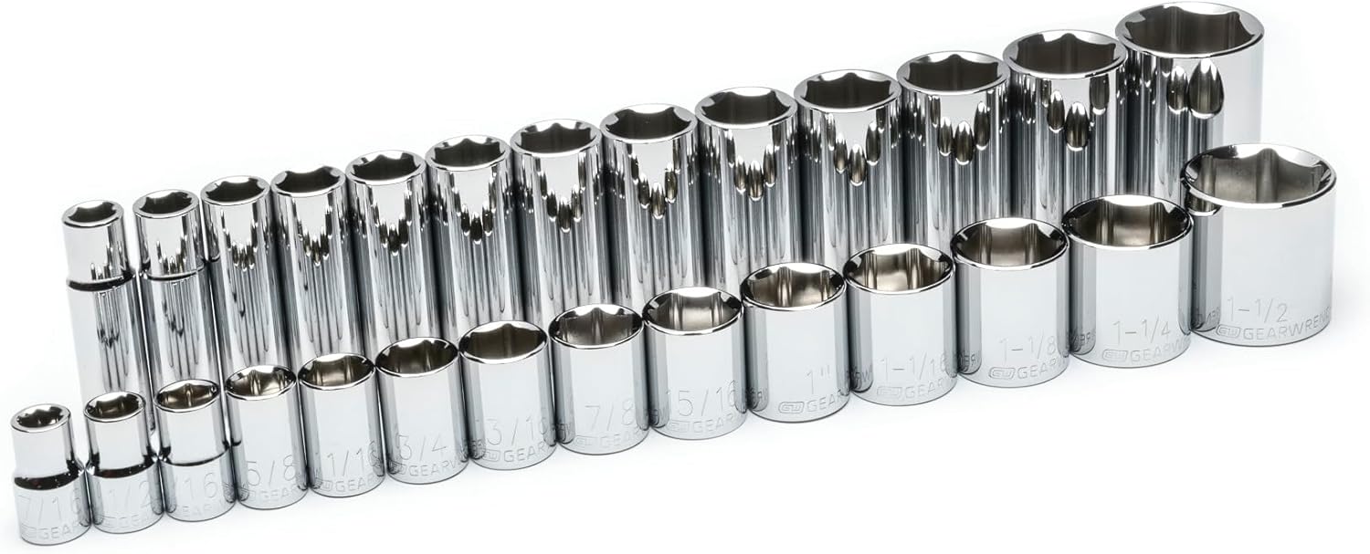 GEARWRENCH 27 Pc. 1/2" Drive 6 Pt. Standard & Deep Socket Set, SAE - 80729