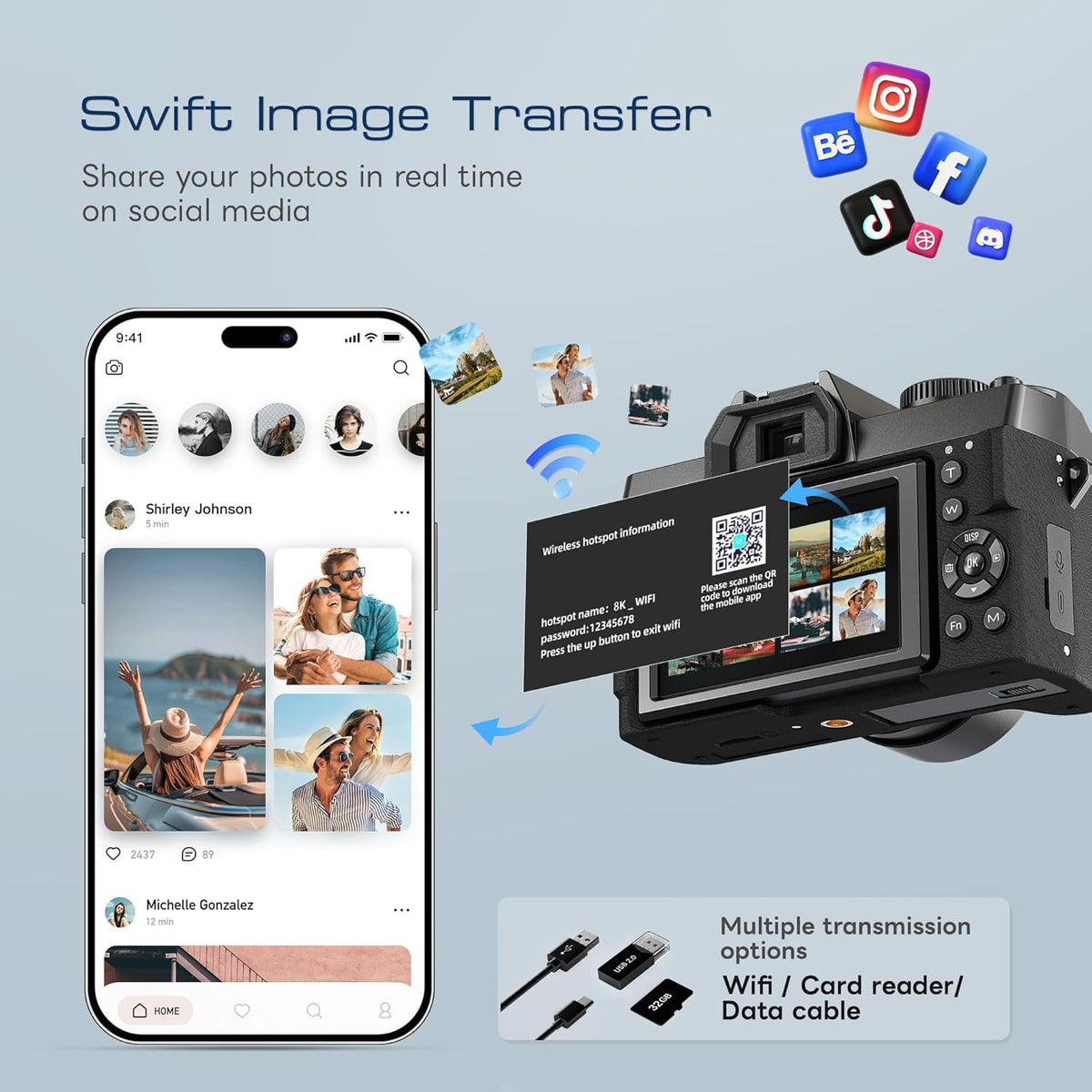 G-Anica 8K 64MP Digital Camera for Photography with Dual-Lens, WiFi Vlogging Point and Shoot Camera Kit with 180 Flip Screen, 16X Zoom, 64GB Card, Portable Camera for Beginners, Teens, 2 Batteries
