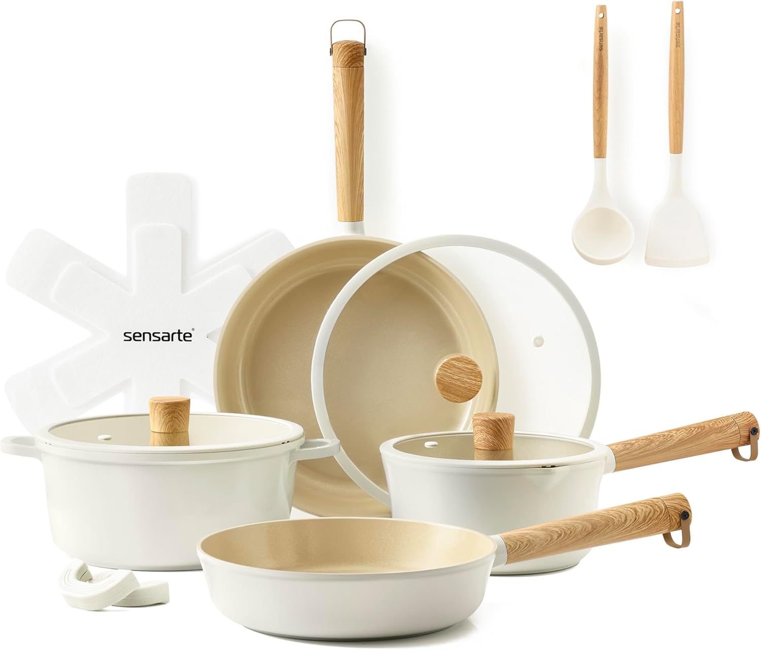 SENSARTE 14 Pcs Nonstick Ceramic Cookware Set, Non-toxic Pots and Pans Set, Healthy Non Stick Kitchen Cooking Set, PFAS/PTFE Free