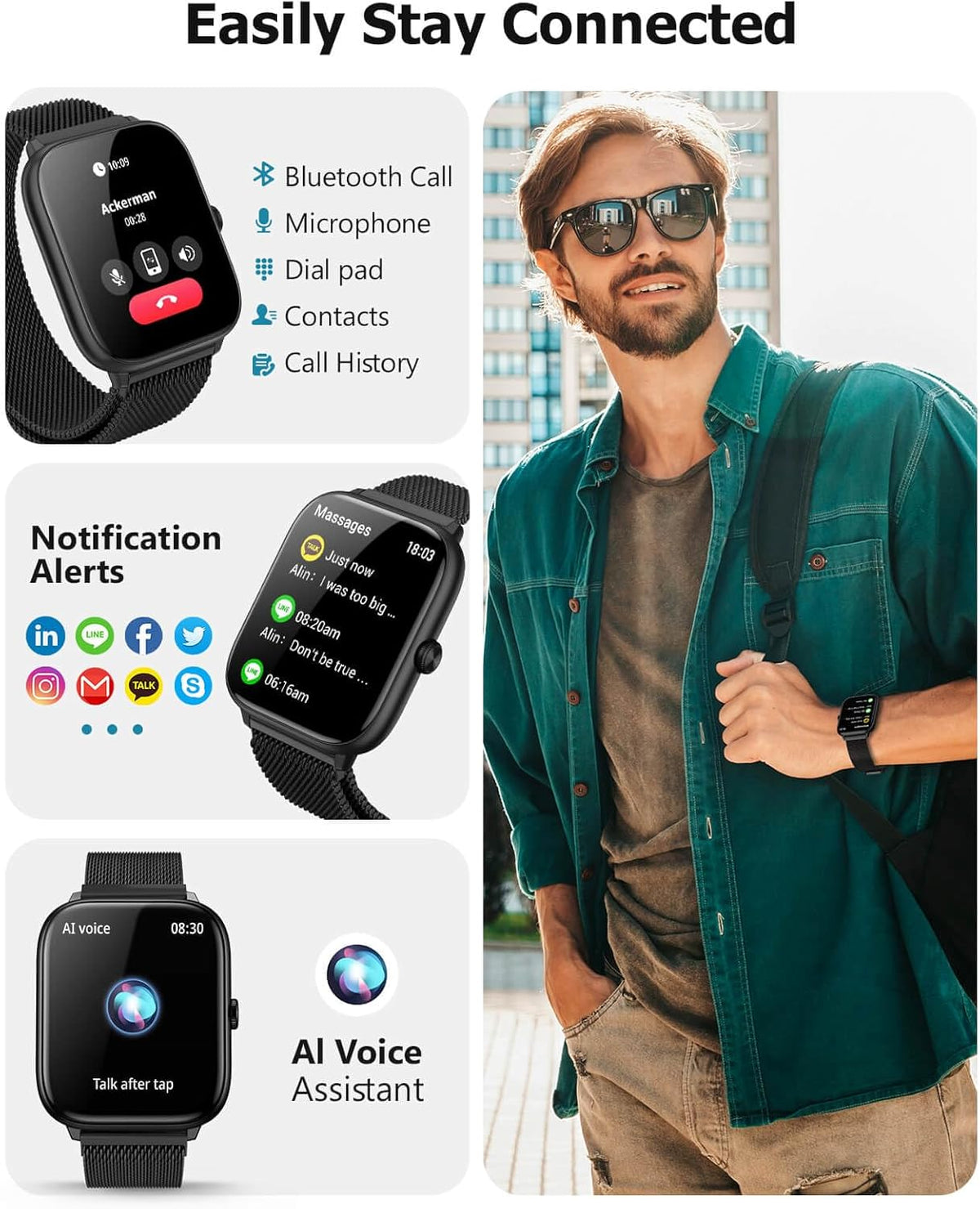Smart Watch for Men with Blood Pressure Monitor, 2.06" AMOLED Always-On Display, IP68 Waterproof Fitness Tracker, 118 Sports Modes, Heart Rate/SpO2/Sleep Monitor, Tech Gift, Android iPhone Compatible