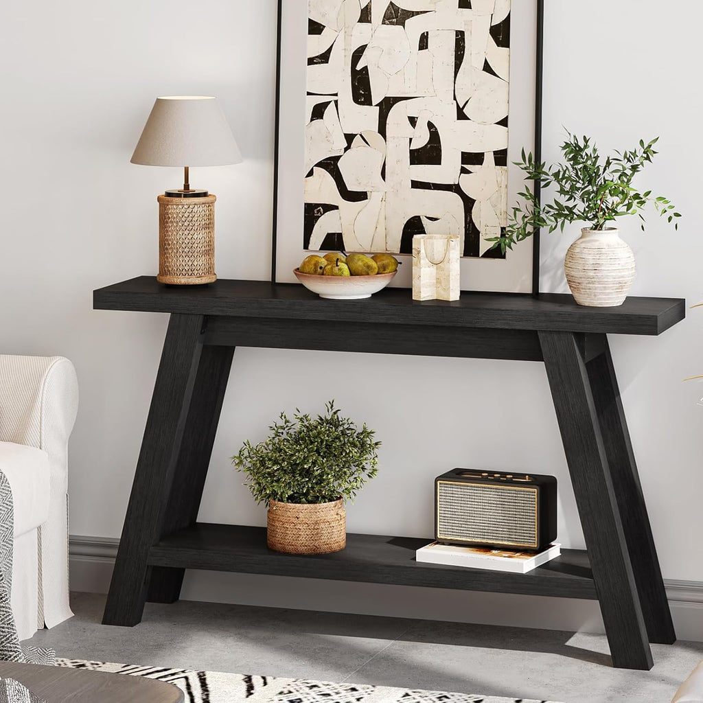 Black Console Table, 55Inch Entryway Console Tables 2-Tier Narrow Wood Console Table Behind Couch Sofa Tables for Living Room, Entryway, Hallway (Black)