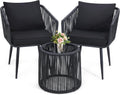 Kromax 3 Pieces Patio Rattan Bistro Conversation Set, Outdoor All-Weather Wicker Furniture Chairs and Side Table Set Ideal for Balcony, Porch and Backyard, Black
