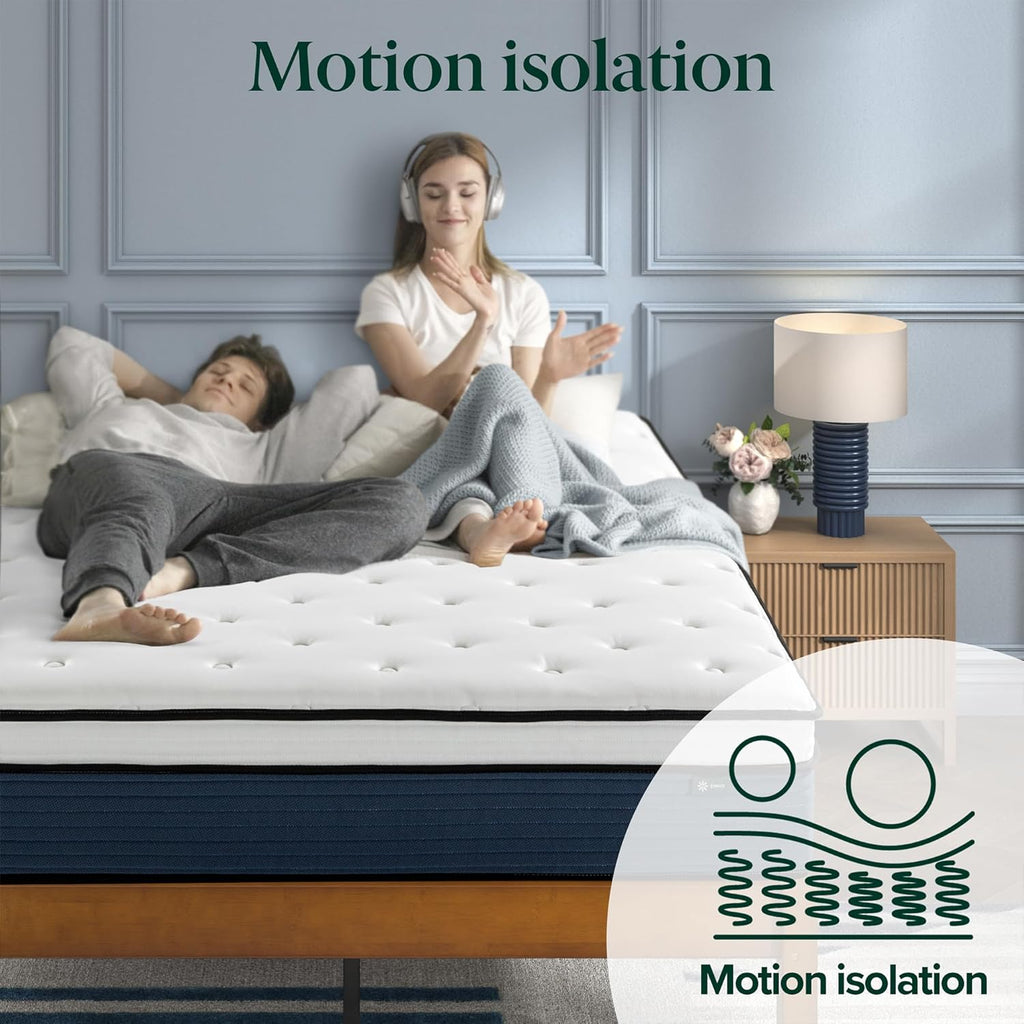 Zinus 12 Inch Comfort Support Hybrid Mattress New Version, Queen, Fiberglass Free, Medium Plush, Motion Isolation, Certified Safe Foams & Fabric, Mattress in A Box