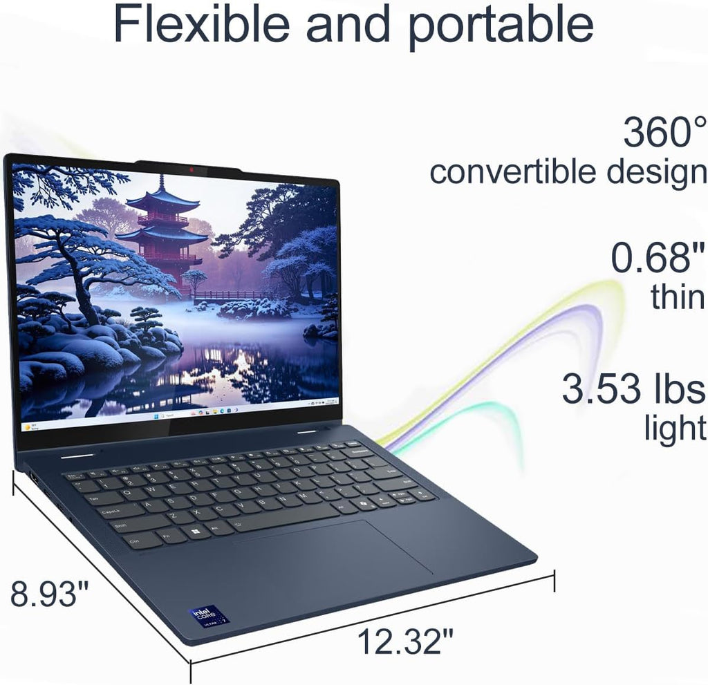 Lenovo IdeaPad Flex 5i 2-in-1 Laptop (14" FHD+ Touchscreen, Intel Ultra 5 Gen 2 225U, 8GB RAM, 512GB SSD, 12-Core (>i7-1355U)) AI PC for Creator, Backlit, Designer, IR Webcam, Win 11 Home