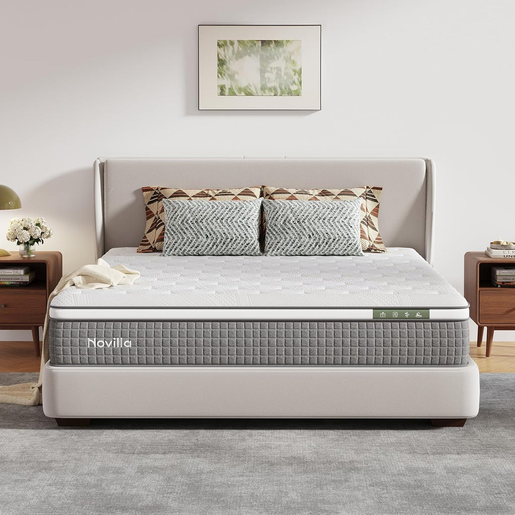 Novilla 12 Inch Queen Mattress,Queen Size Hybrid Mattress with Cooling Gel Memory Foam, Pocketed Coils & Cool-Touch Nylon Cover for Motion Isolation & Edge Support CertiPUR-US Certified