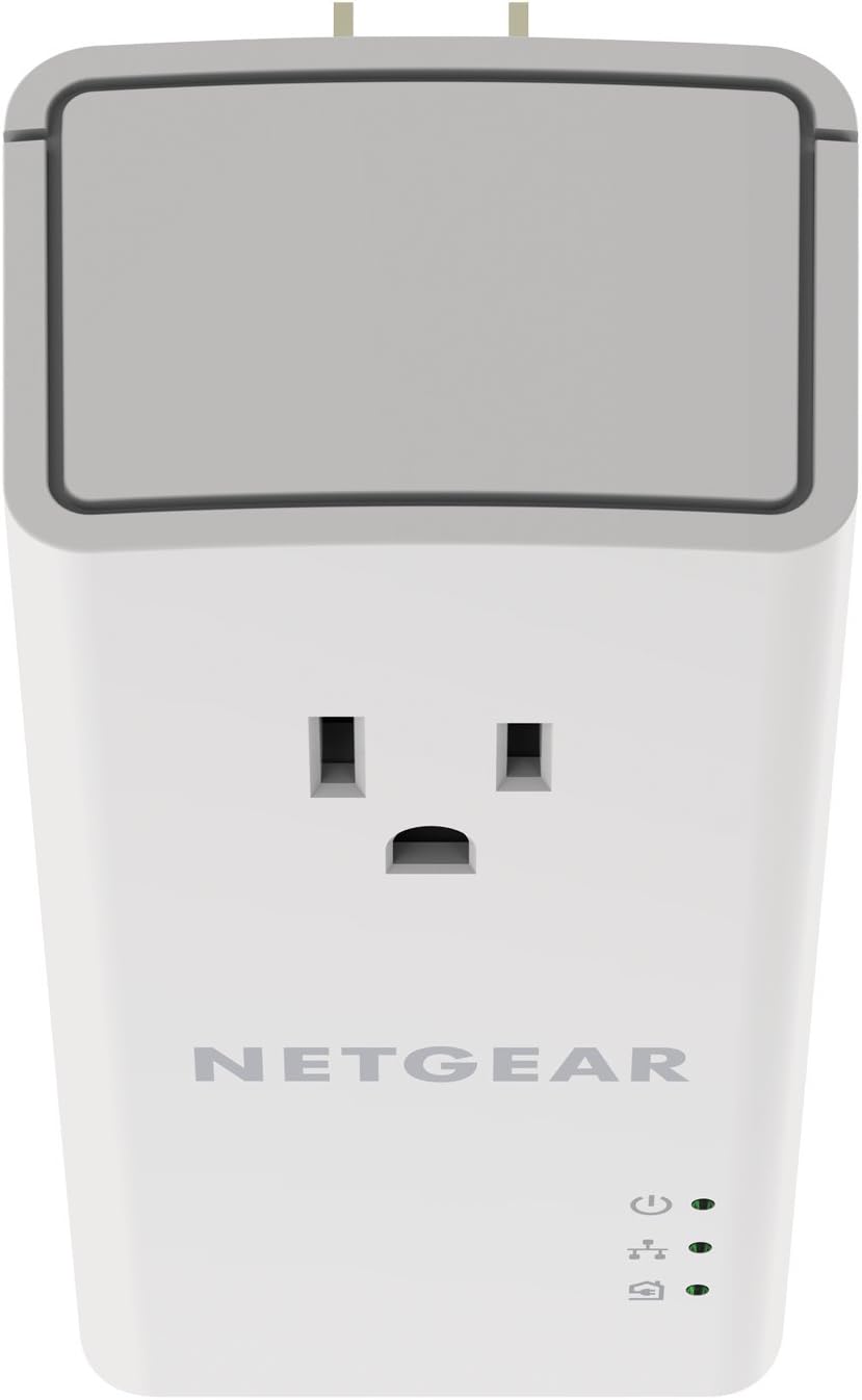 NETGEAR Powerline Adapter Kit, 1200 Mbps Wall-Plug, 1.2 Gigabit Ethernet Ports with Passthrough + Extra Outlet (PLP1200-100PAS)