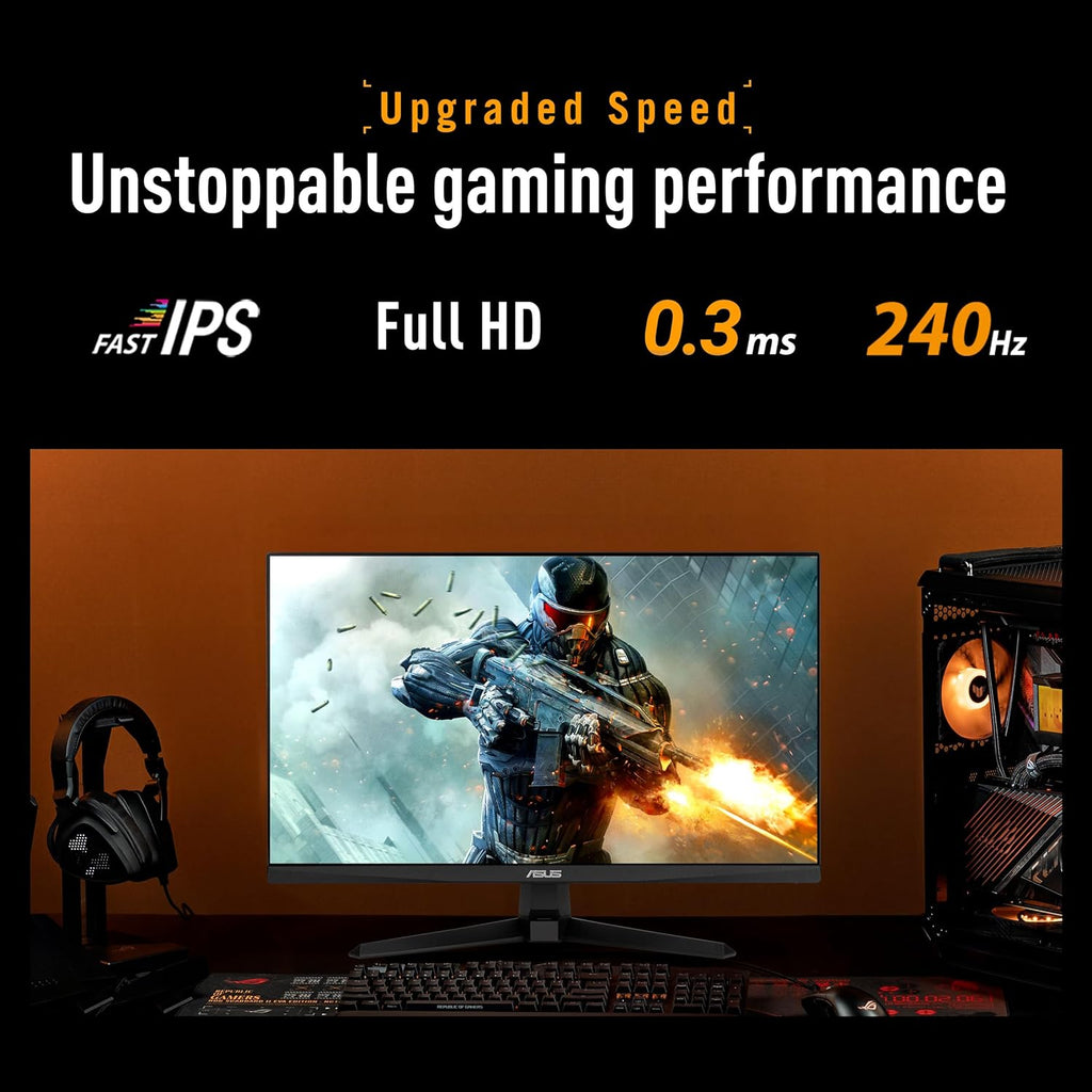 ASUS TUF Gaming 27”1080P Monitor (VG279QM5A) – Full HD (1920 x 1080), 240Hz, 0.3ms, Fast IPS, G-SYNC Compatible, Extreme Low Motion Blur Sync, 99% sRGB, DisplayWidget, Gaming AI, 3 yr Warranty